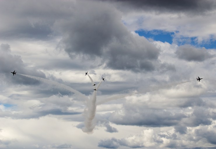 The Thunderbirds perform a bomb burst move during their show in Kalispell, MT.