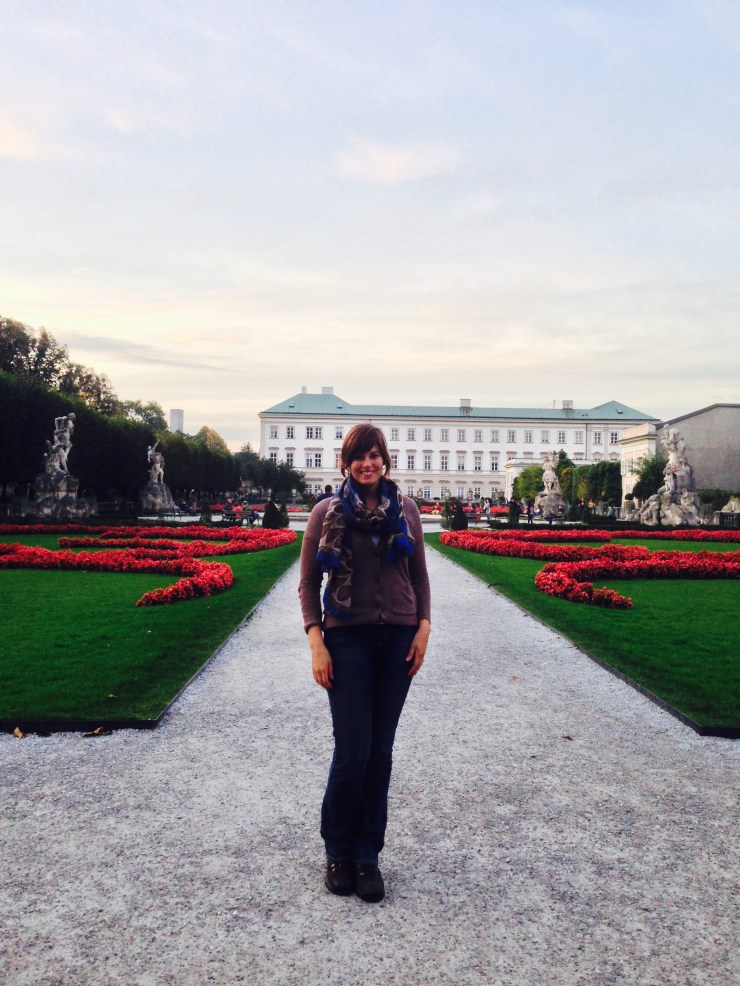 Me in front of the Mirabell Gardens in Salzburg.