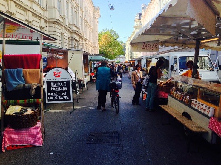 Cure farmers market in Mirabell Platz in Salzburg.