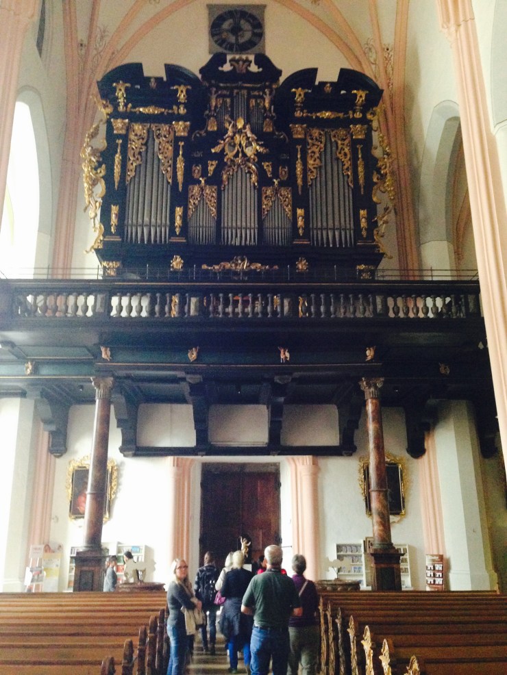 The pipe organ at the back of the church.