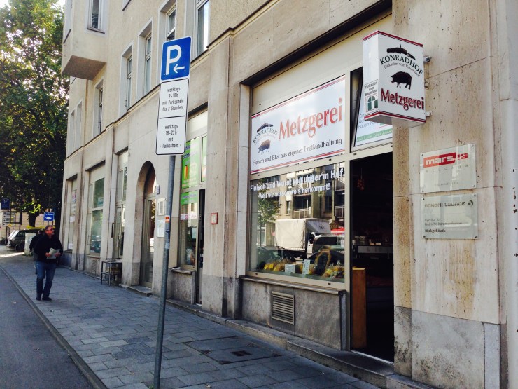 A butcher shop a few blocks from my hostel in Munich, Germany.