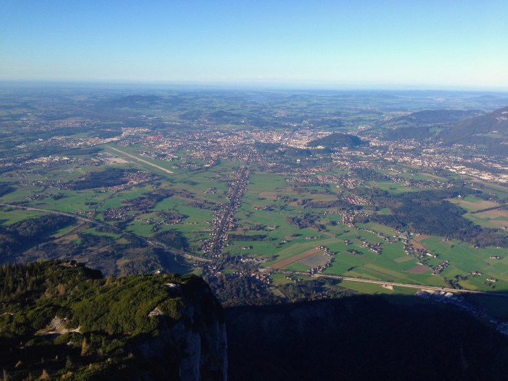 The view of Salzburg and the surrounding towns from Untersberg Mountain.