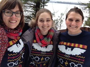 Wearing matching Harry Potter sweaters with your friends. #Adulting